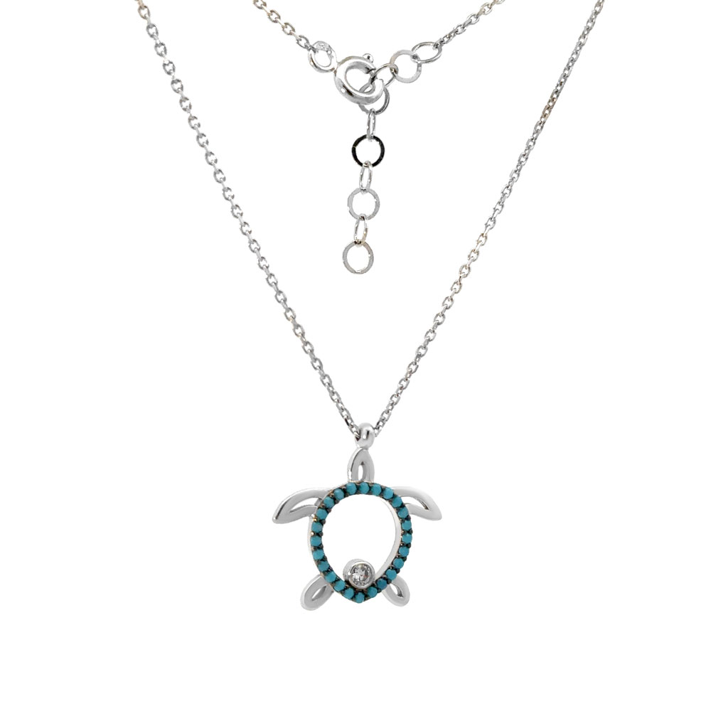 Бяло злато синджирче с висулка Костенурка