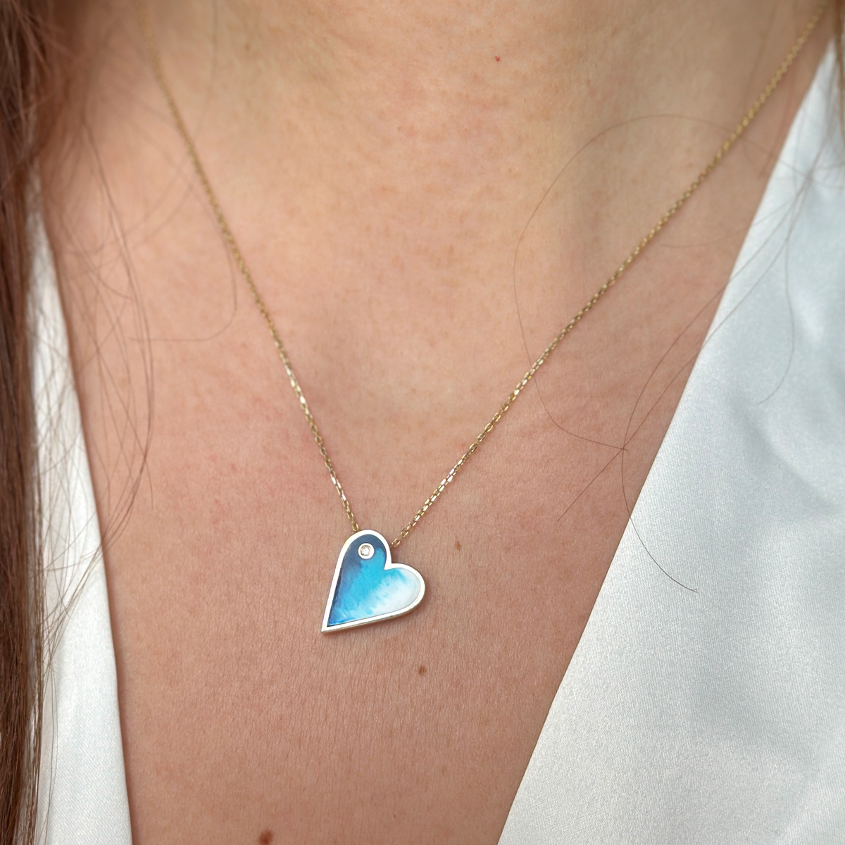 Жълто злато колие с висулка сърце Ocean