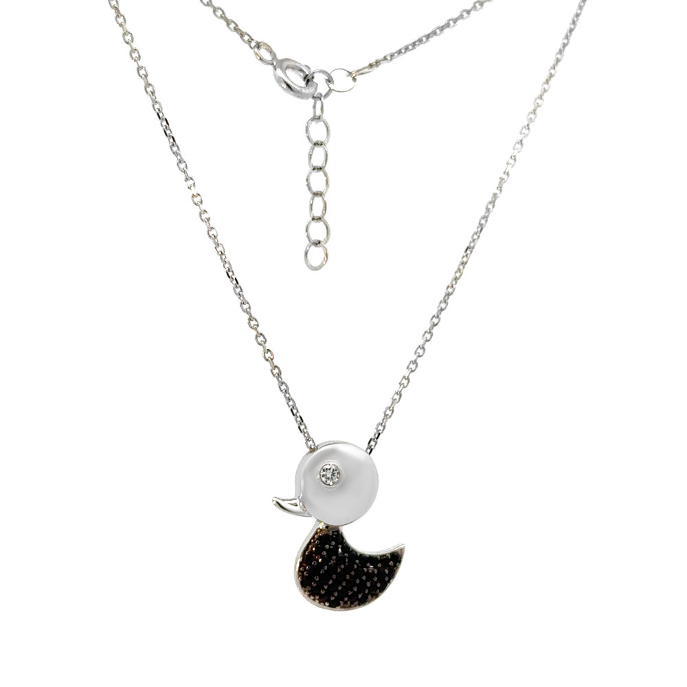 Колие бяло злато с висулка пате