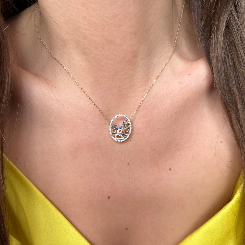 Колие с висулка с цветни камъни Jeny