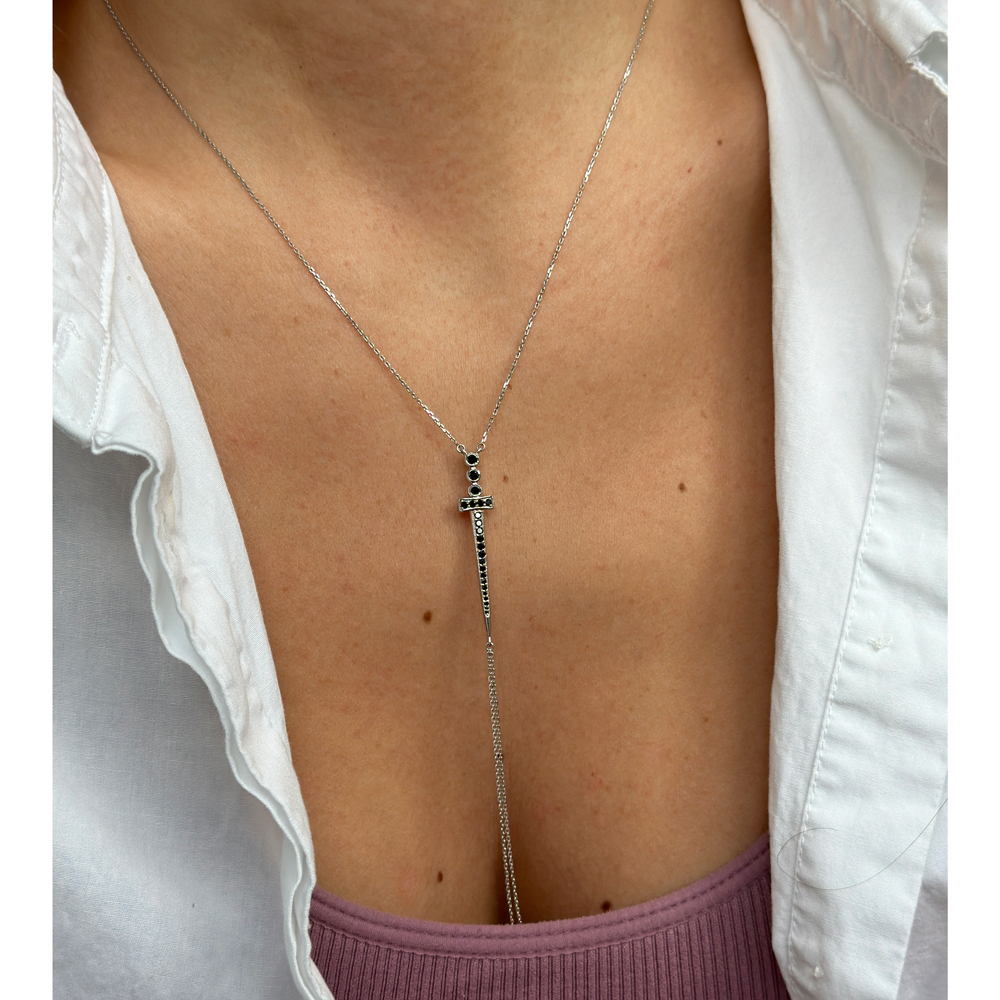 Колие тип чокър от бяло злато Lucie с черни диаманти