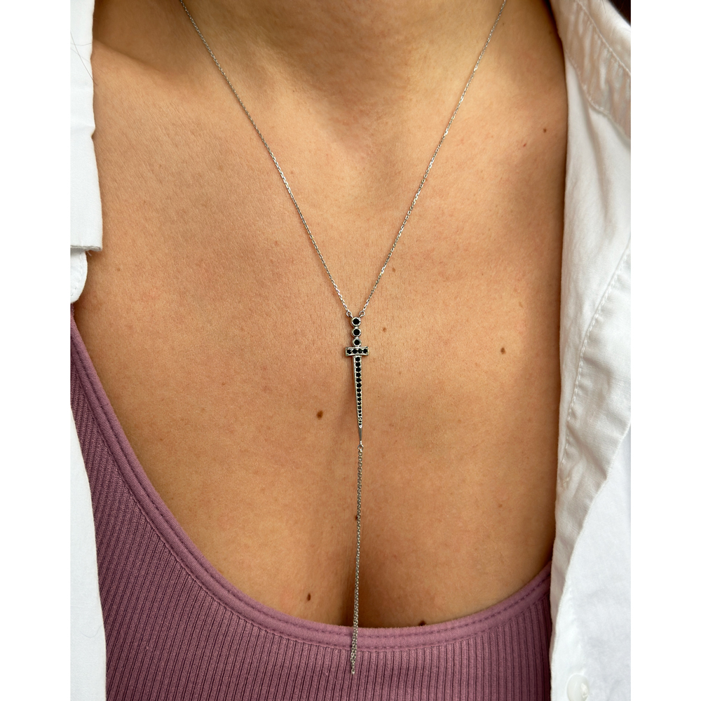 Колие тип чокър от бяло злато Lucie с черни диаманти