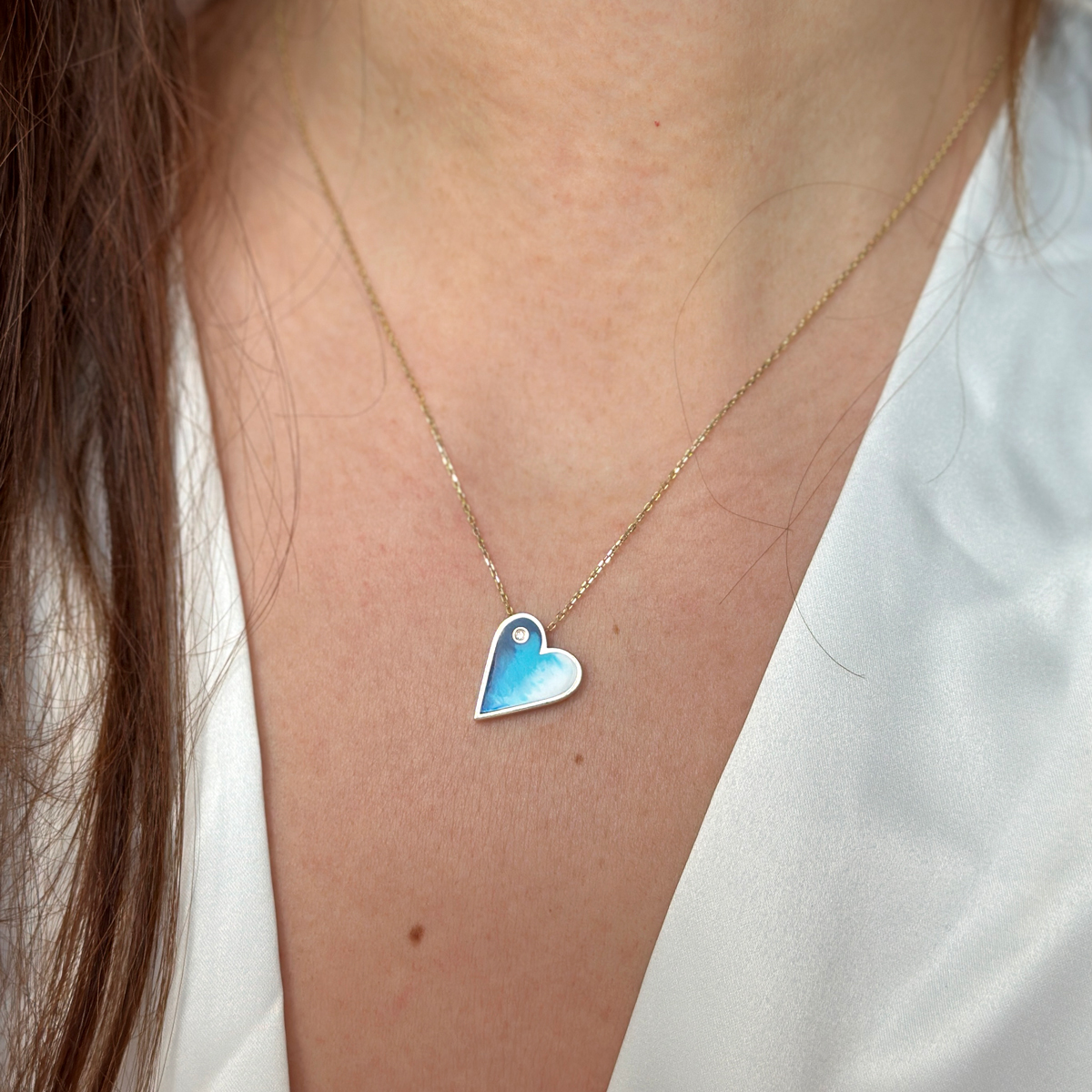 Жълто злато колие с висулка сърце Ocean