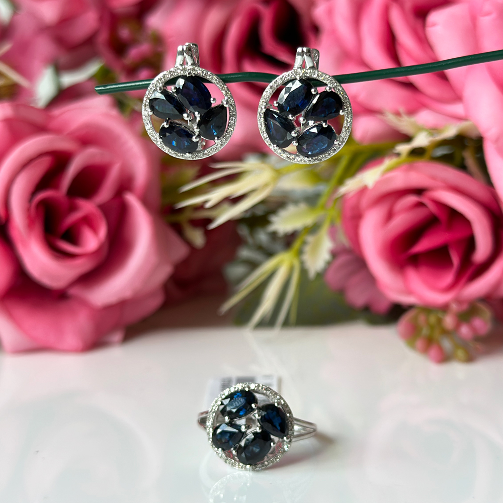 Диамантени обеци от бяло злато със сапфири Céleste