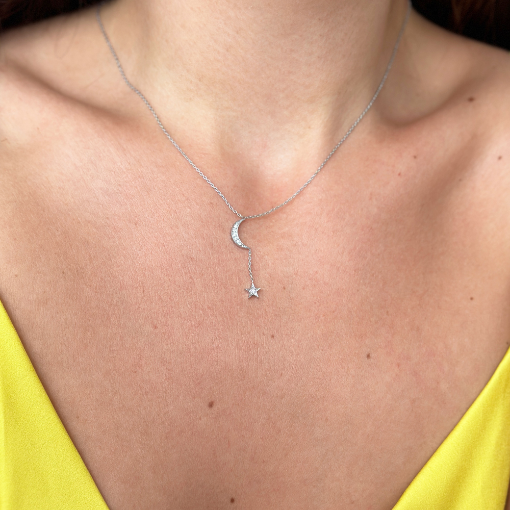 Бяло злато колие с диаманти The Moon