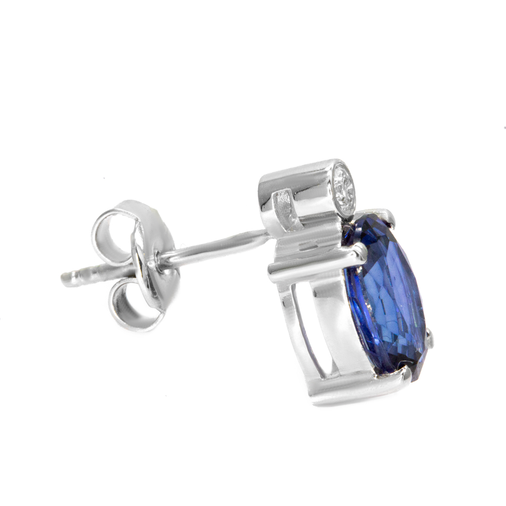 Диамантени обеци от бяло злато със сапфир  KAYA