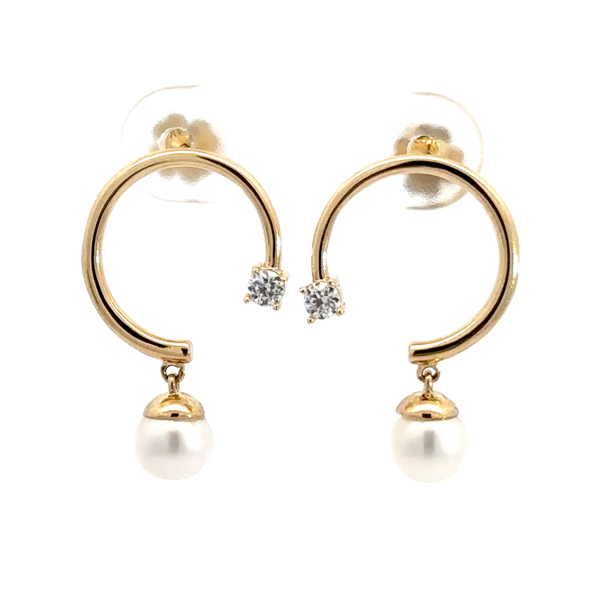 Обеци жълто злато с перла Sara