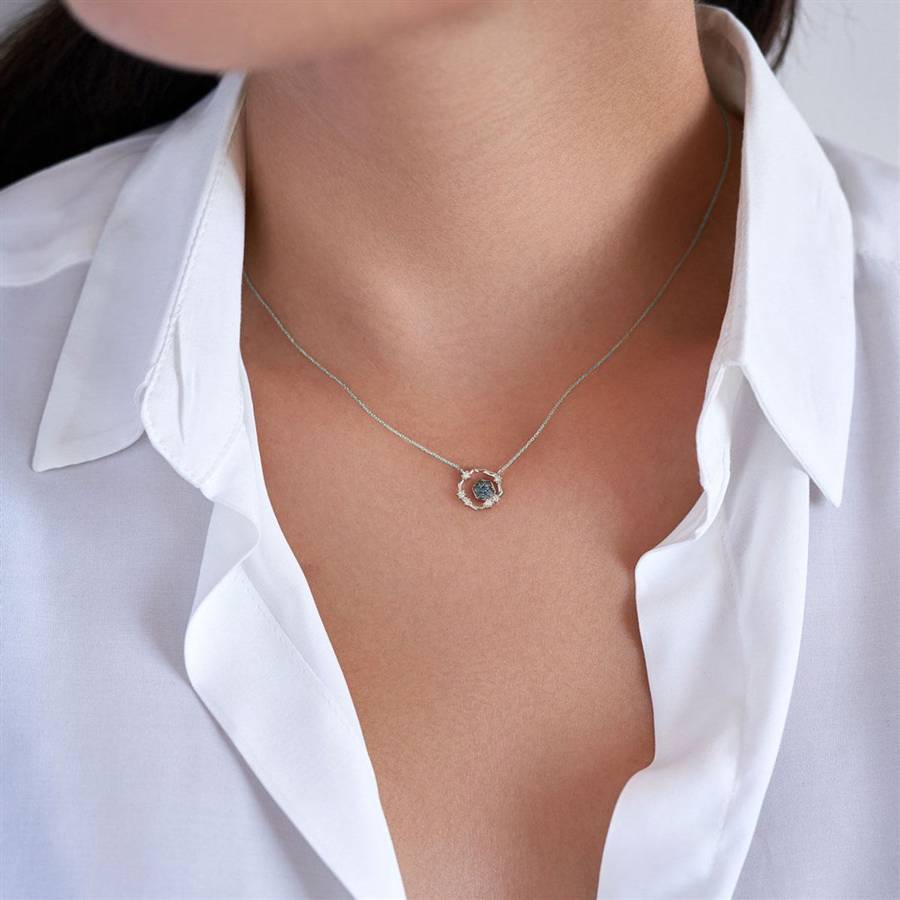 Колие жълто злато Moni аквамарин