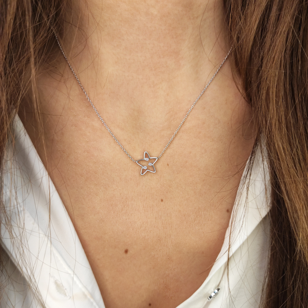 Бяло злато колие с висулка звезда с диаманти Diamond Star