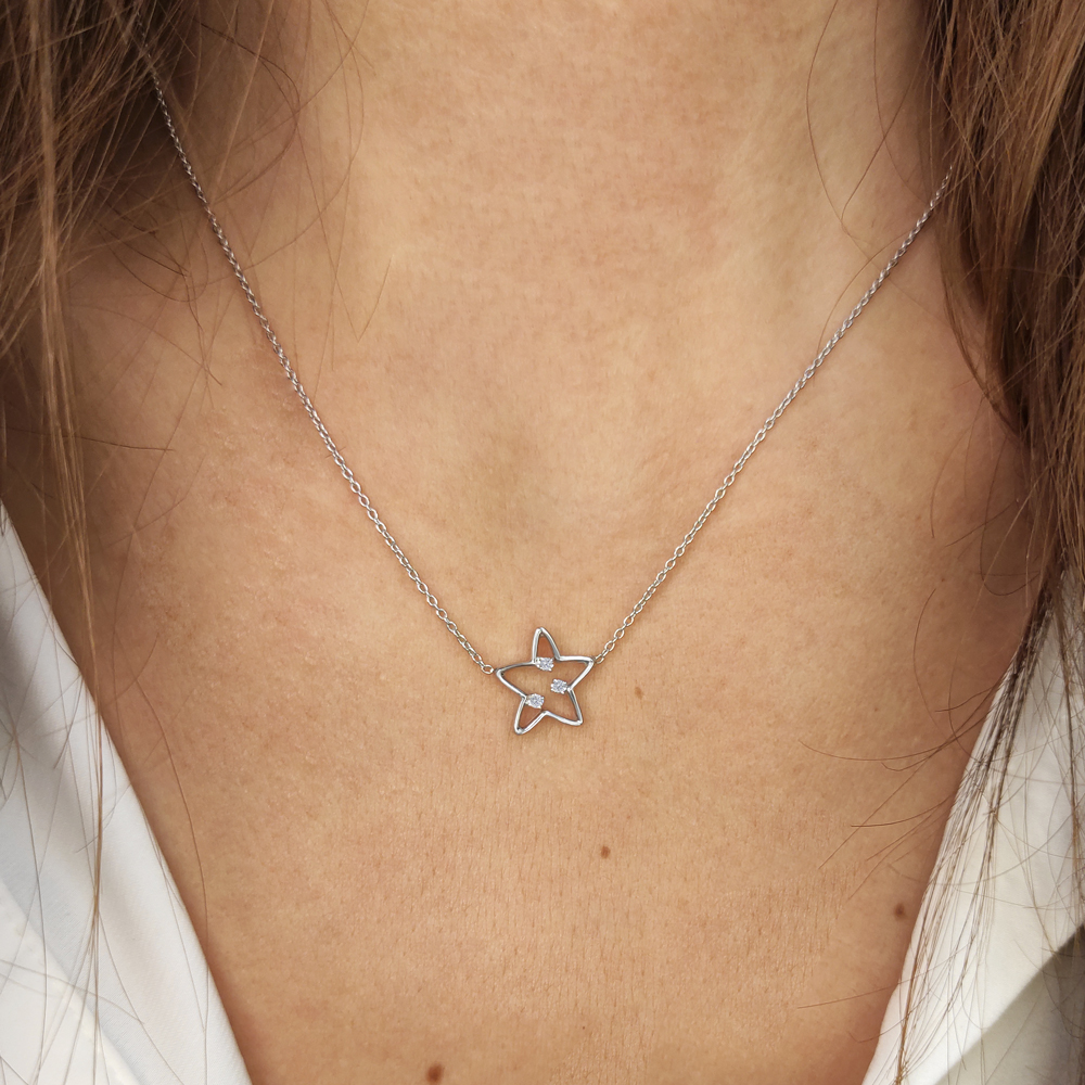 Бяло злато колие с висулка звезда с диаманти Diamond Star