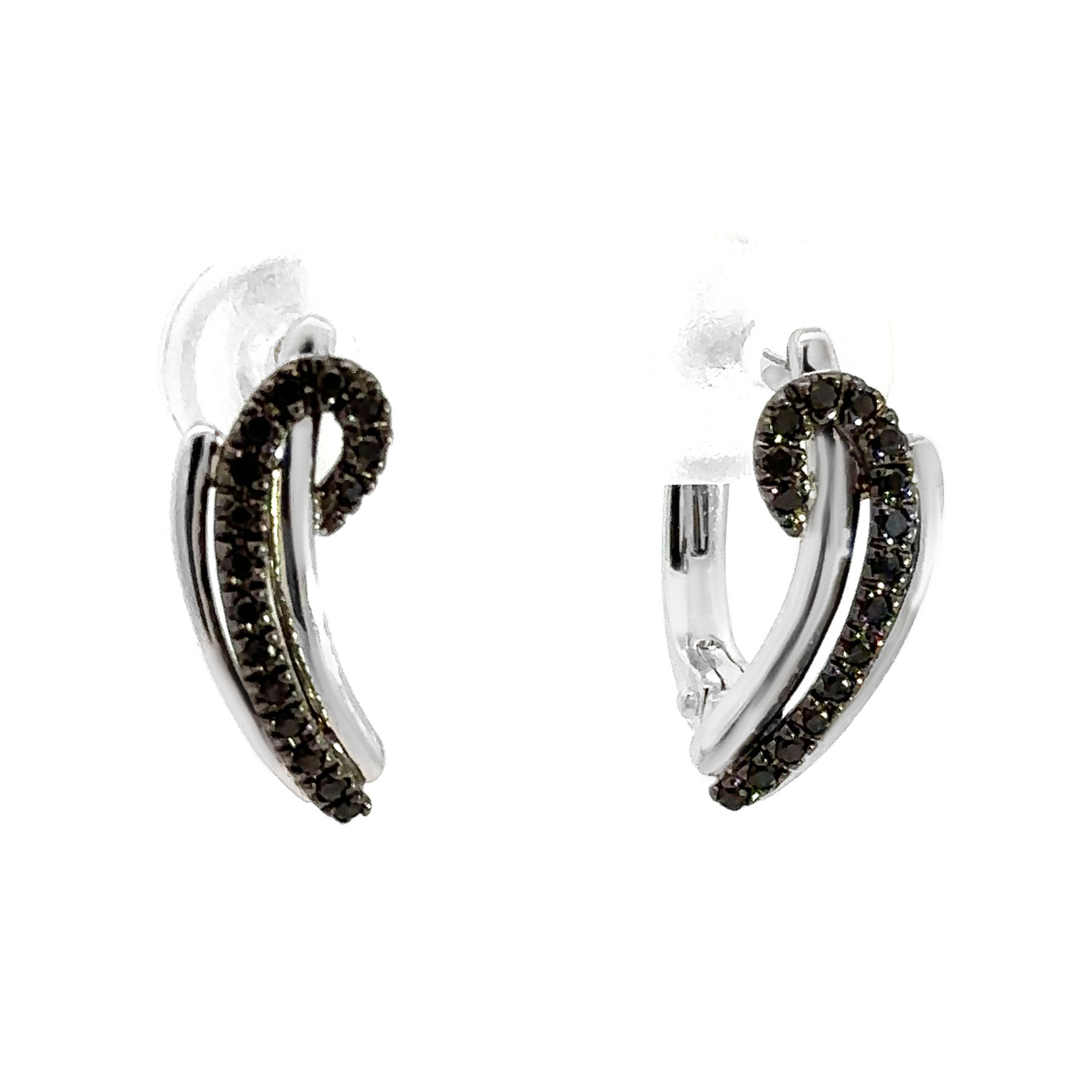 Бяло злато обеци с английска закопчалка и черни диманти