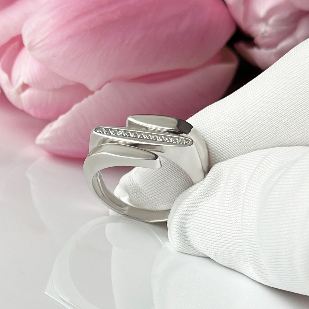 Пръстен бяло злато с камъни ELISAVETA