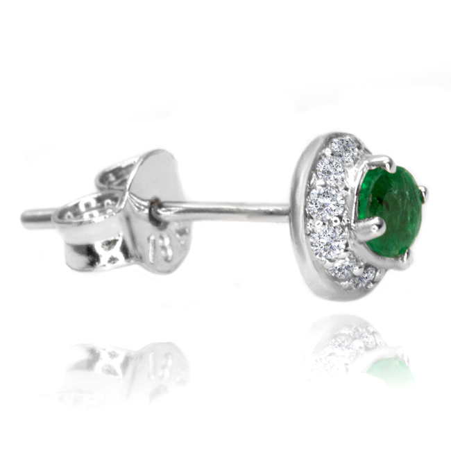 Диамантени обеци от бяло злато с Емералд