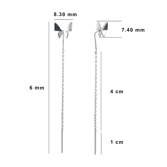 Обеци през ухото от бяло злато Пеперуди