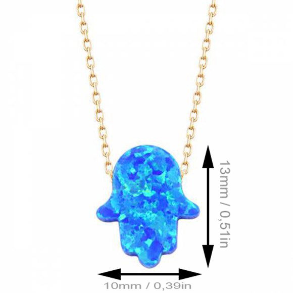 Синджирче от бяло злато с опал ръка на Фатима