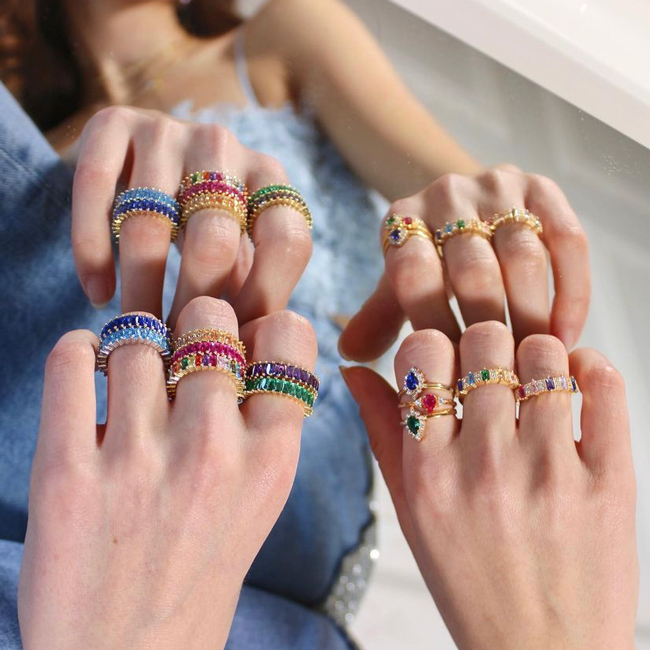 Пръстен от бяло злато с цветни камъни DEYNA