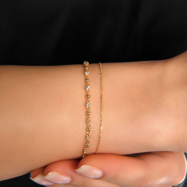 Бяло злато двойна гривна с камъни