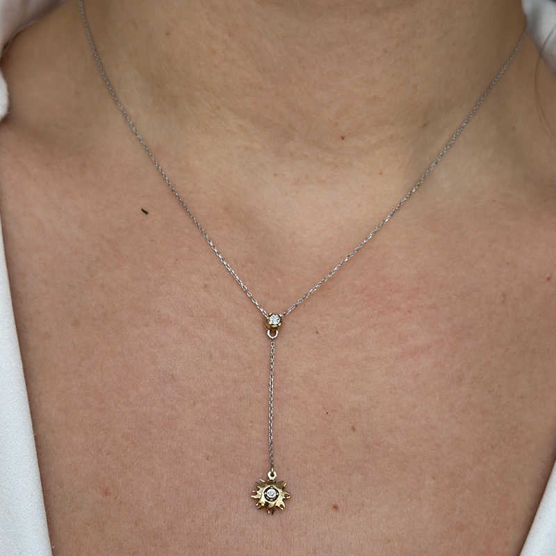 Колие бяло и жълто злато с диамант The SUN