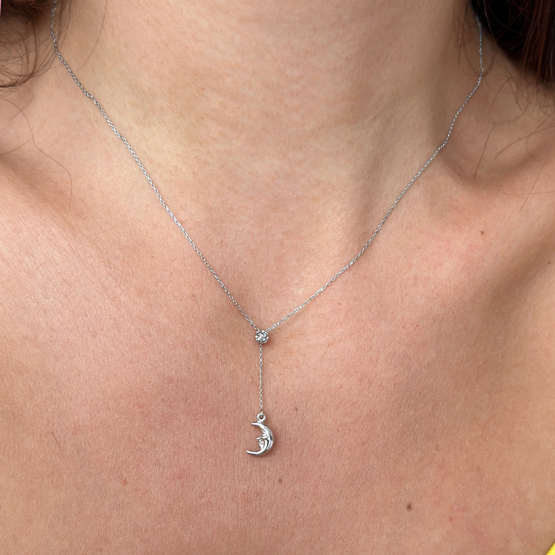 Колие от бяло злато с луна и диамант The Moon