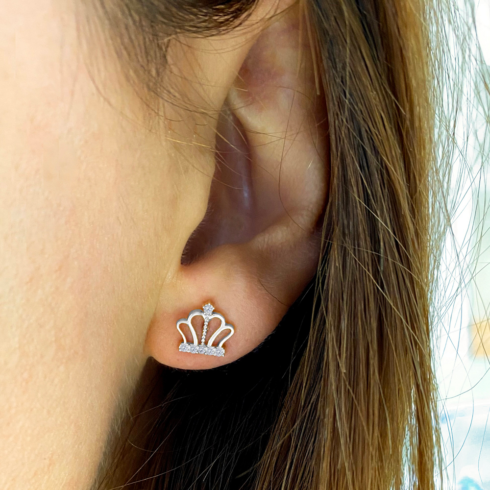 Бяло злато обеци корона