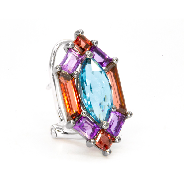 Златни обеци с Топаз, Аметист и Гранат