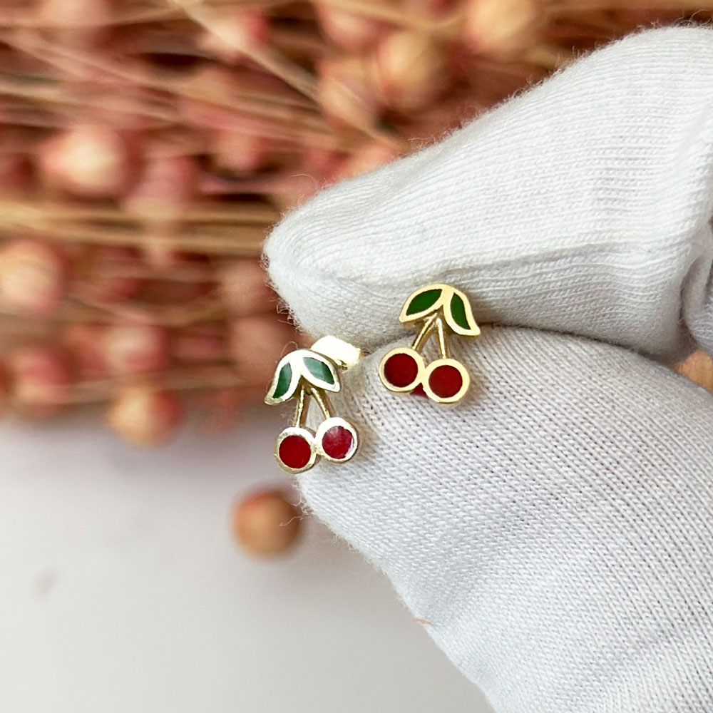 Обеци черешки от жълто злато