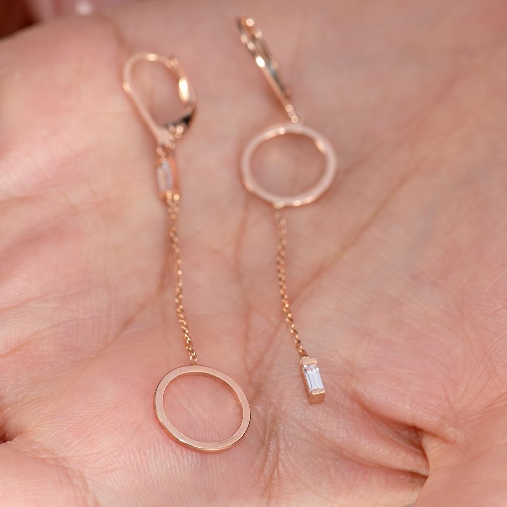 Дълги Висящи Обеци бяло злато ALEX