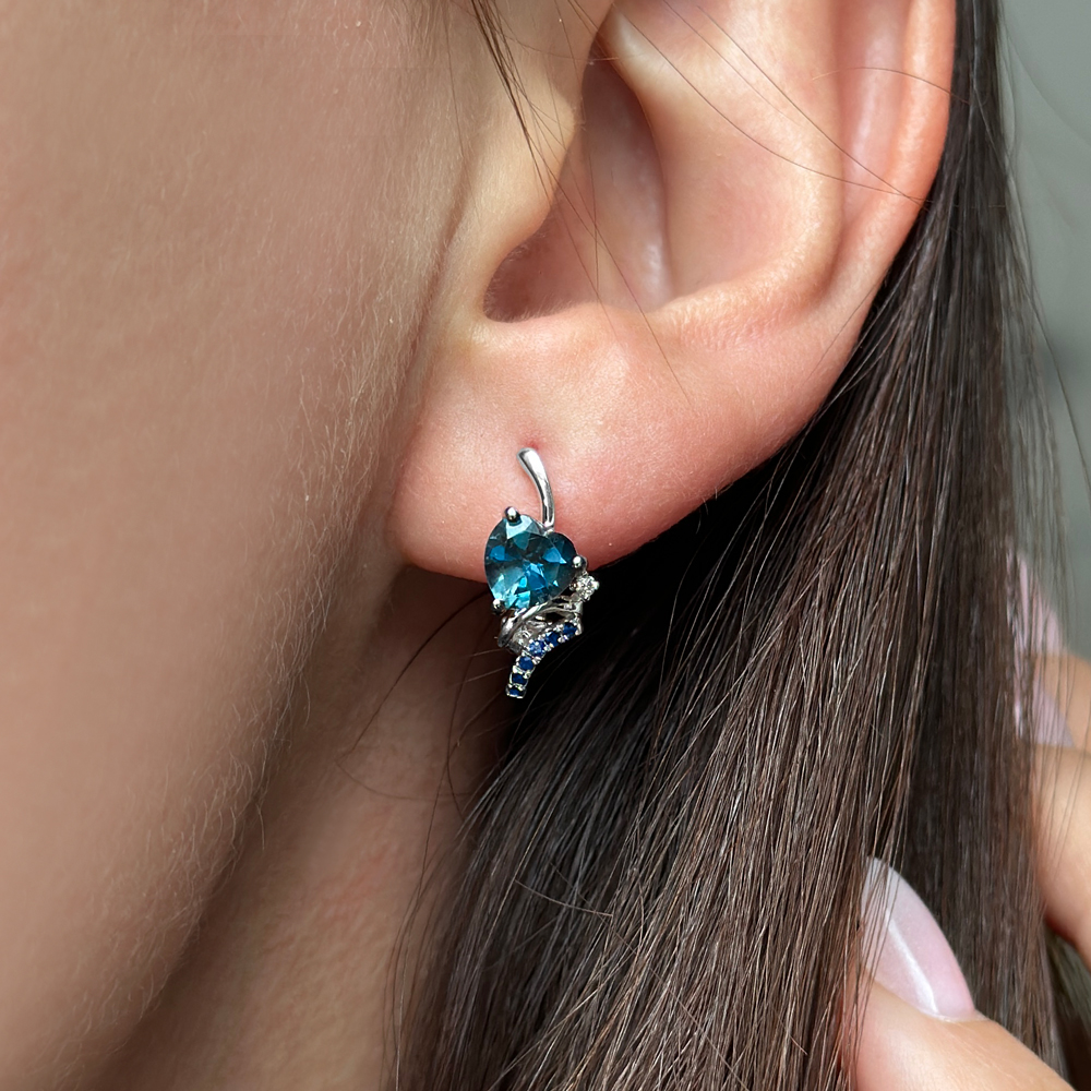 Елегантни обеци с Диаманти, Сапфир и Топаз