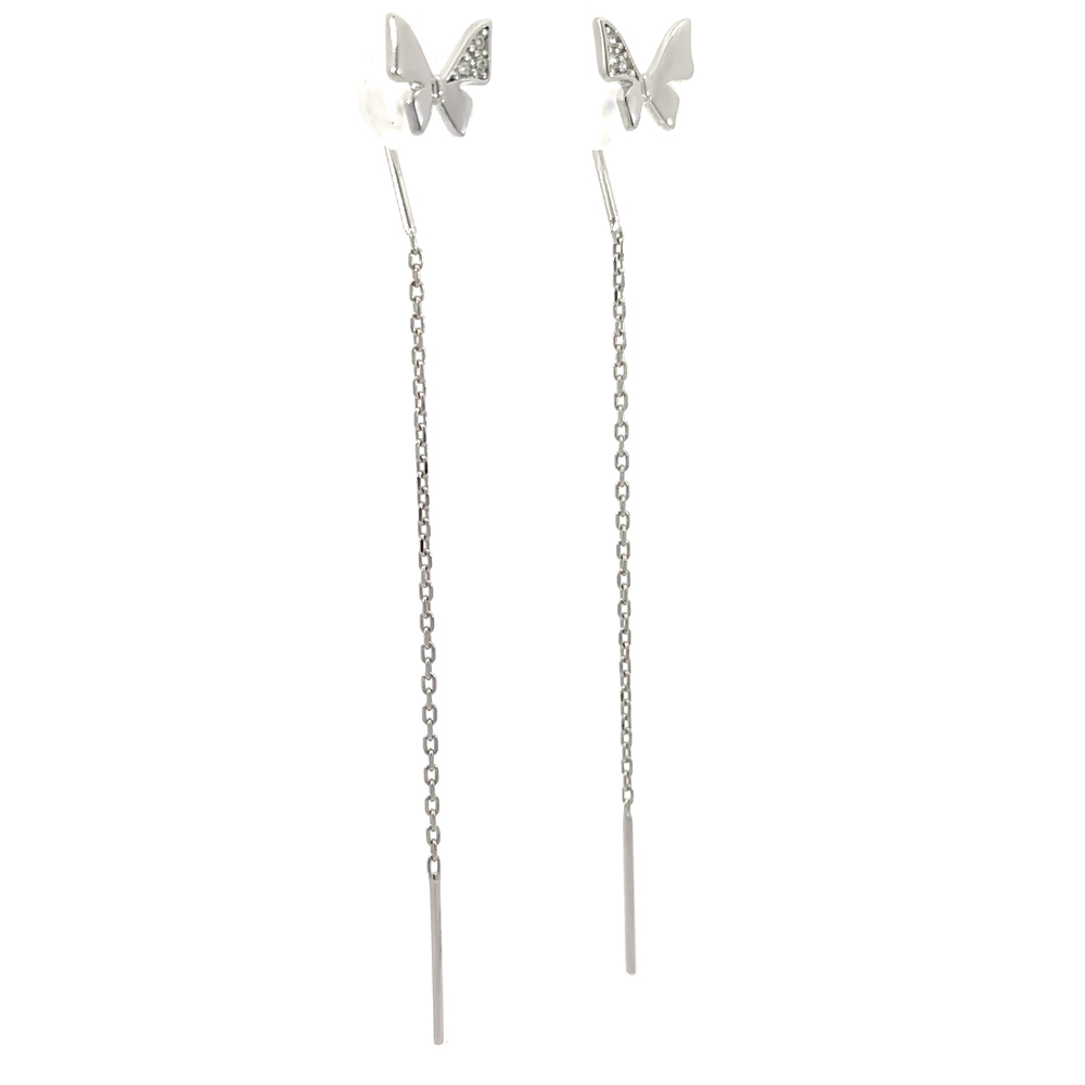 Обеци през ухото от бяло злато Пеперуди