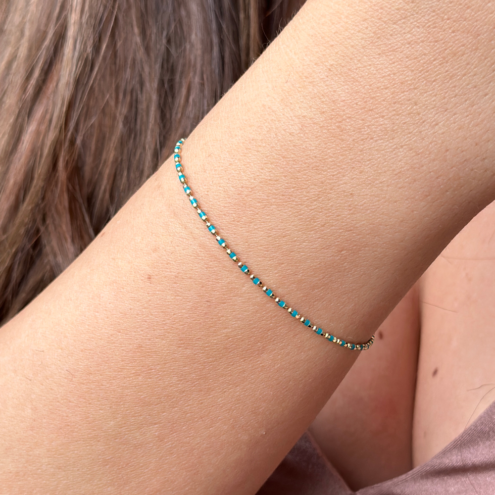 НЕЖНА ДАМСКА ГРИВНА ОТ ЖЪЛТО ЗЛАТО С ТЮРКОАЗЕНО ЗЕЛЕНО