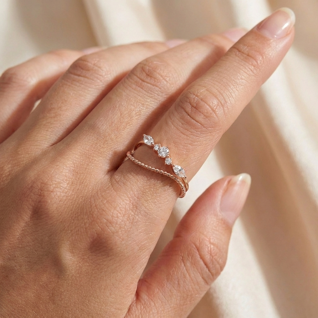 Розово злато пръстен с циркон