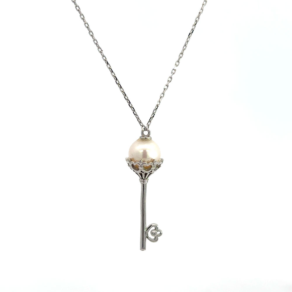 Бяло злато синджирче с висулка Ключ