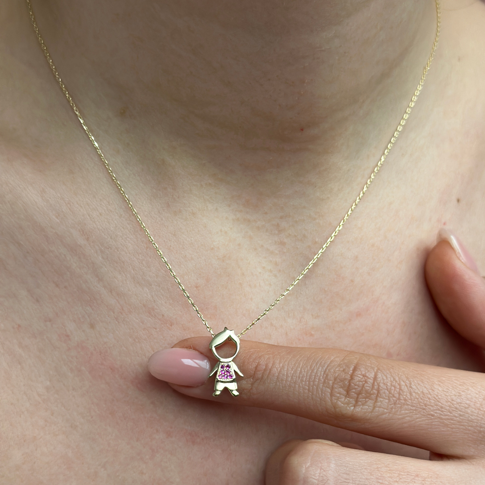 Колие от жълто злато с висулка  детенце