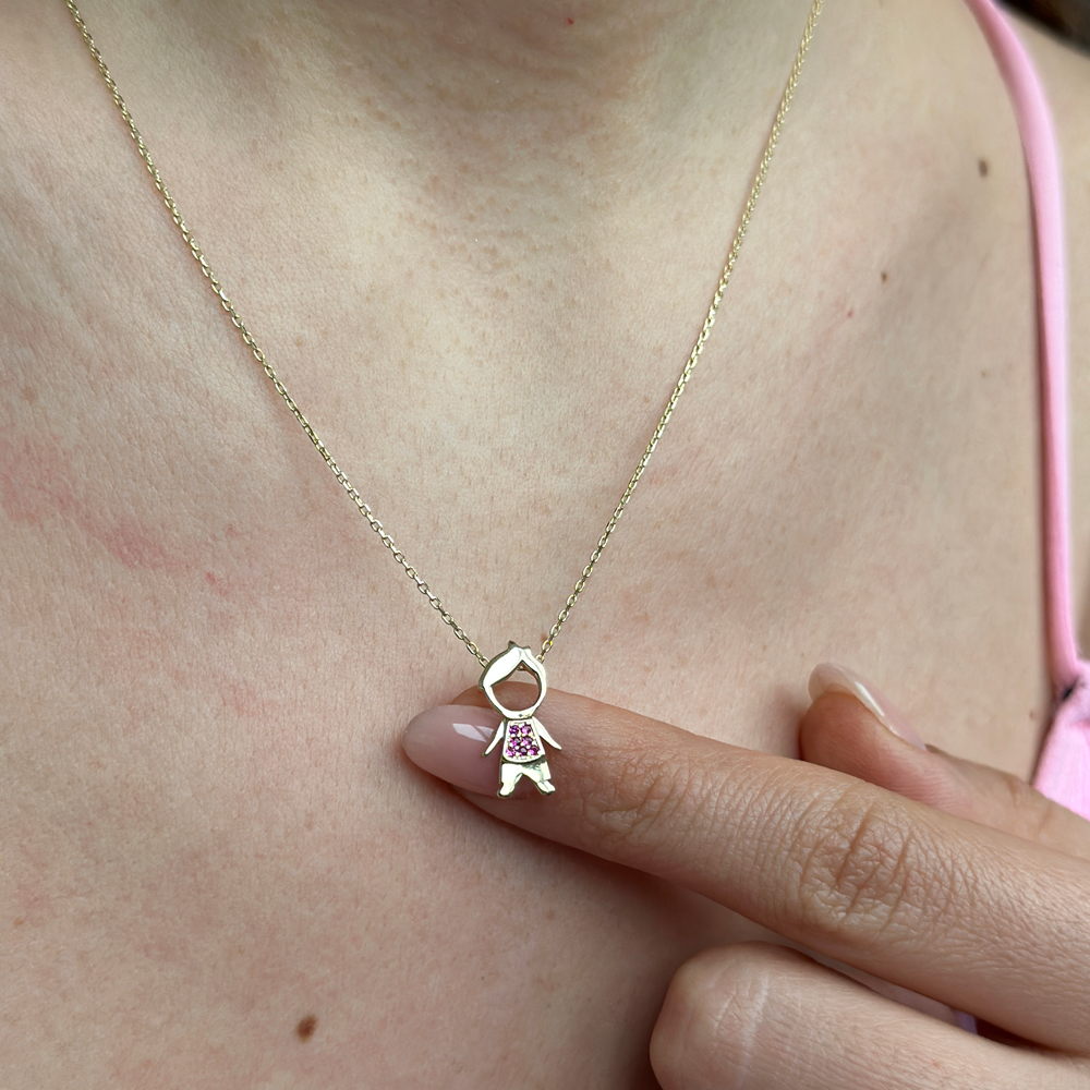 Колие от жълто злато с висулка  детенце