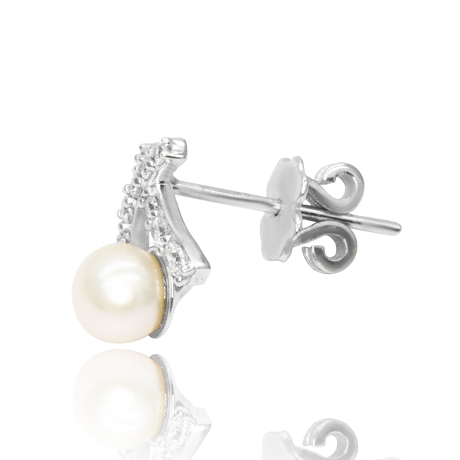 Обеци от бяло злато с перли и камъни Heidi