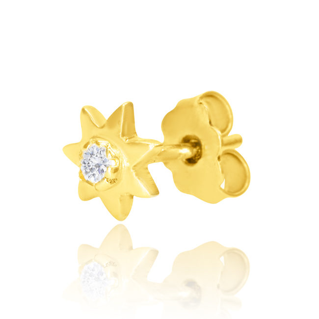 Обеци от жълто злато на винт с камък STAR
