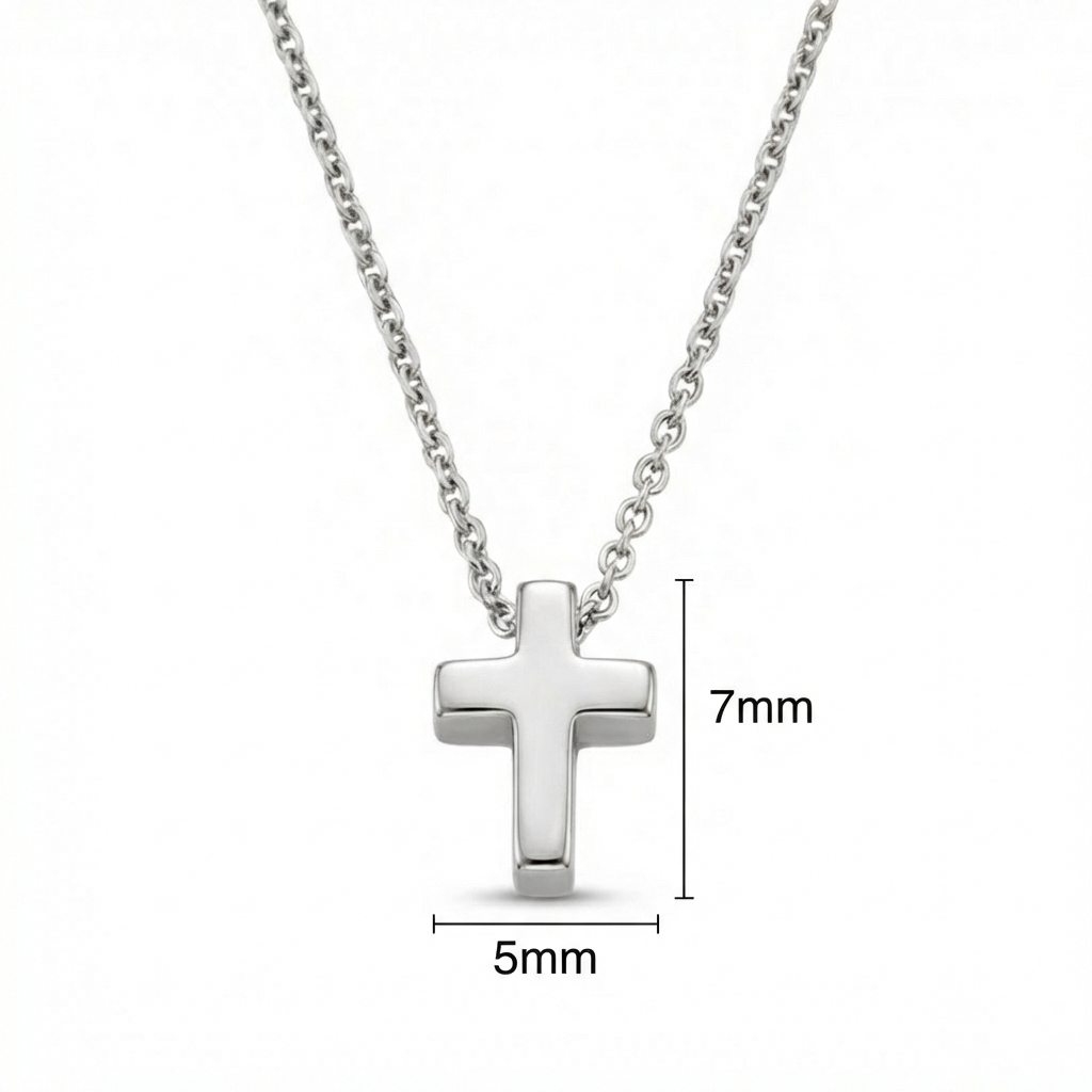  Бяло злато колие с малък кръст