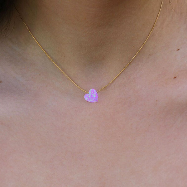 Розово злато колие с розово опалено сърце