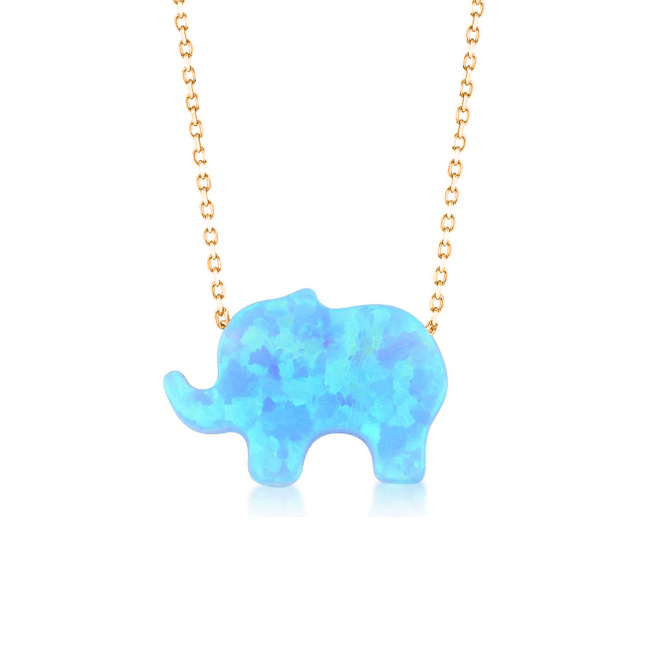 Розово злато колие с опалено синьо слонче