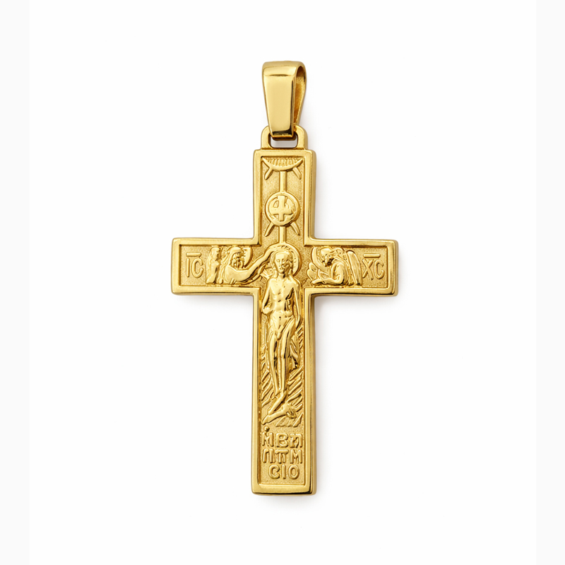 Православен златен кръст с две лица Holy Protection