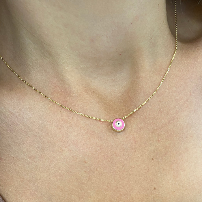Колие от жълто злато с окото на Назар PINK