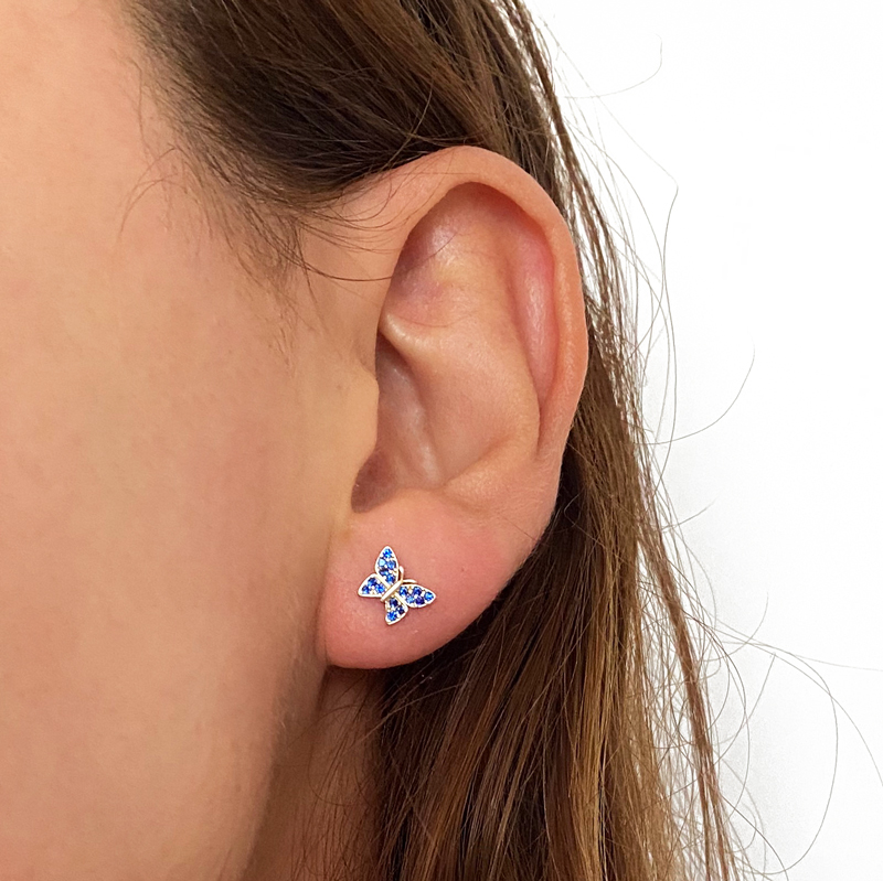 Обеци жълто злато със сини камъни Butterflies