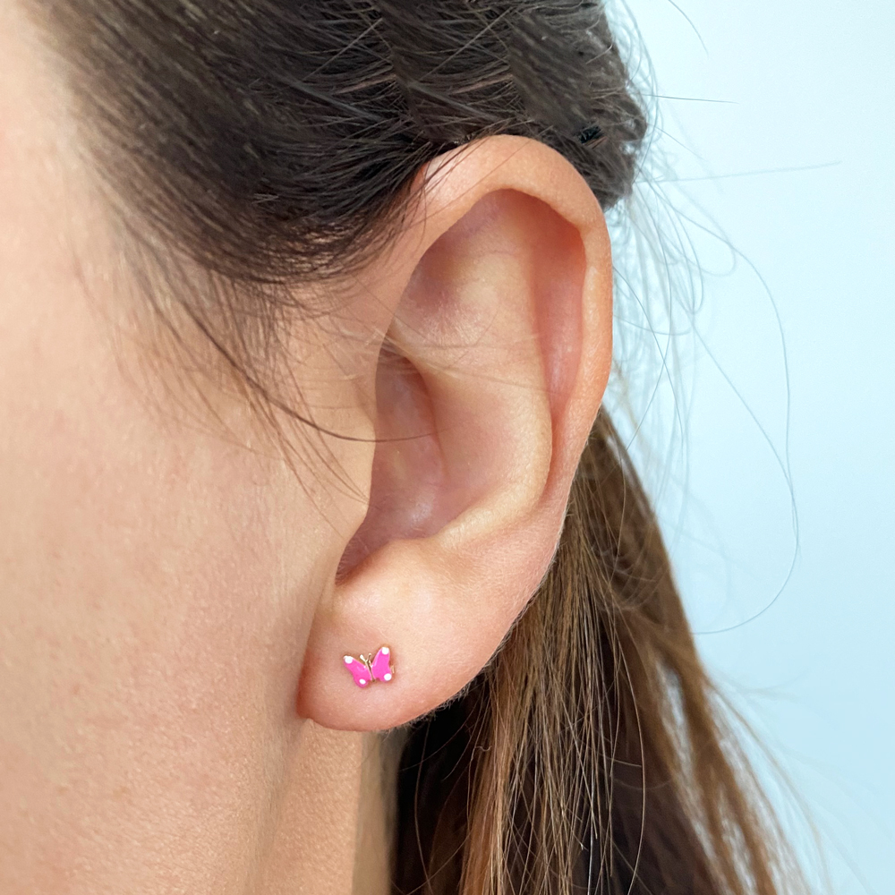 Обеци от жълто злато на винт с пеперуда Andji