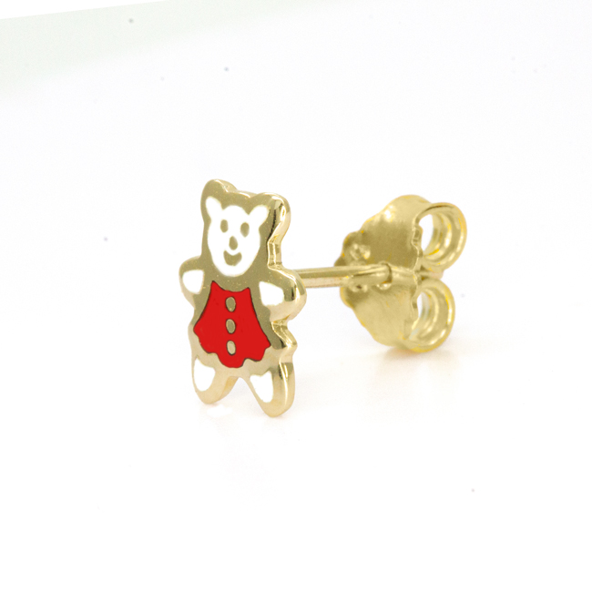 Обеци от жълто злато на винт с мече Bambi 