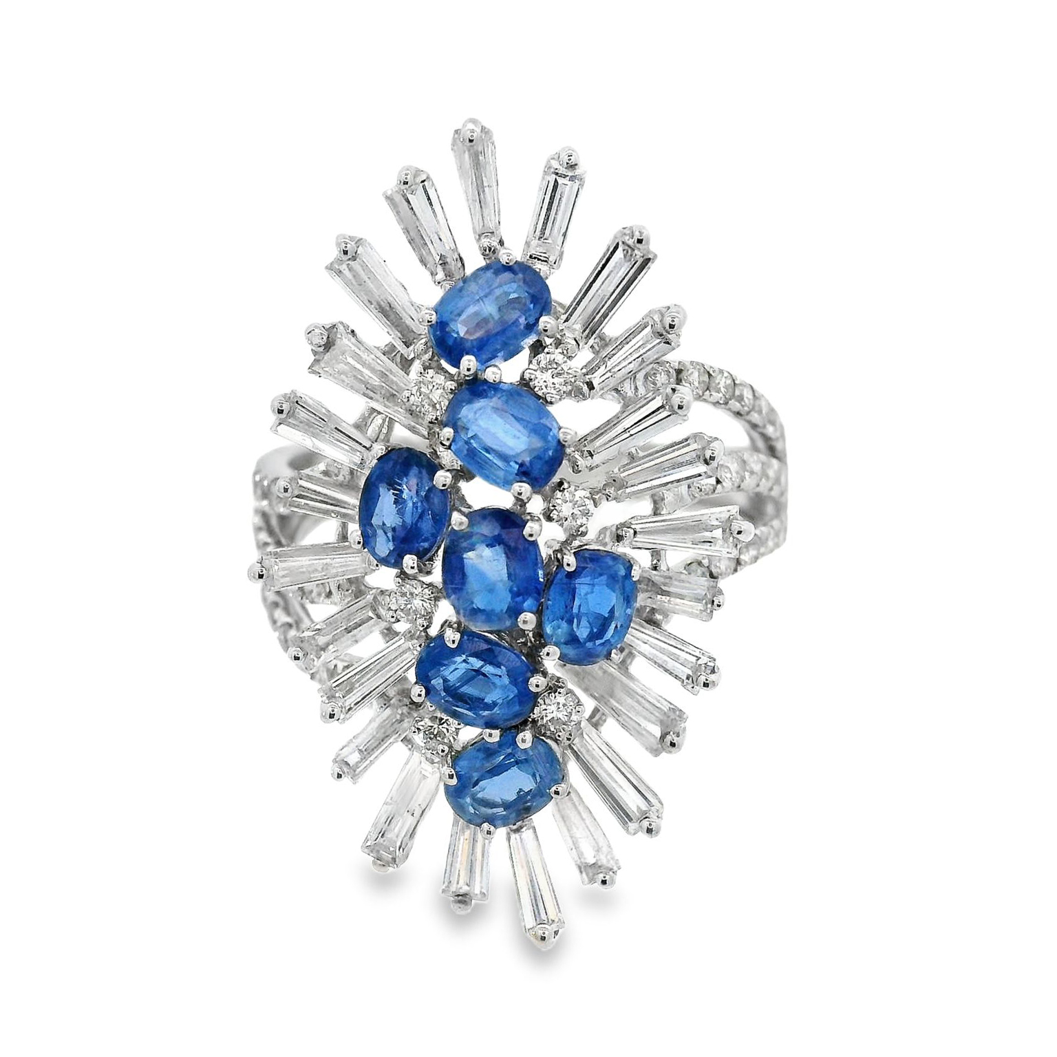 Бяло злато пръстен с диаманти и танзанит