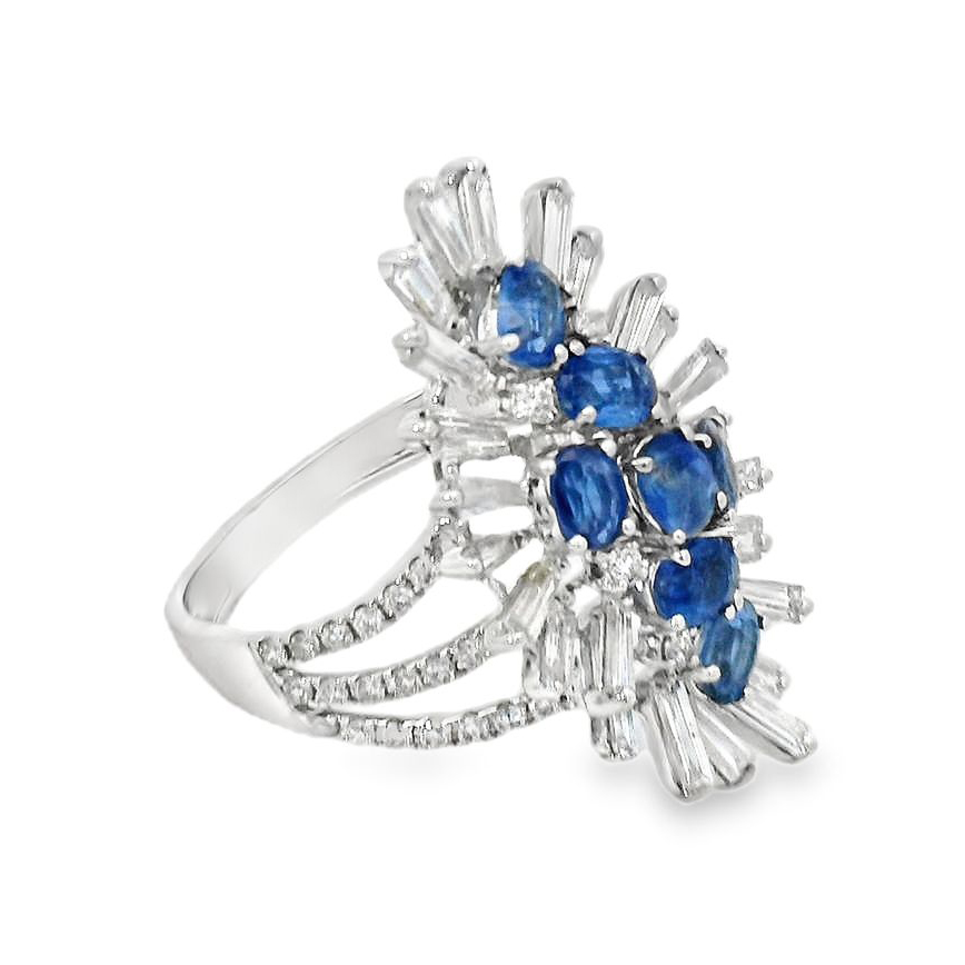 Бяло злато пръстен с диаманти и танзанит