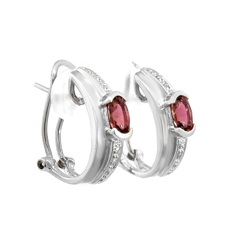 Обеци бяло залто с диаманти и гранат Gabriela