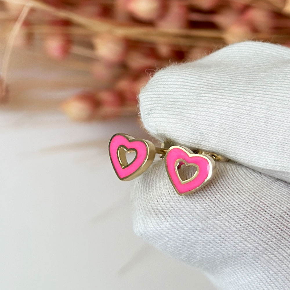 Обеци на винт розови сърца