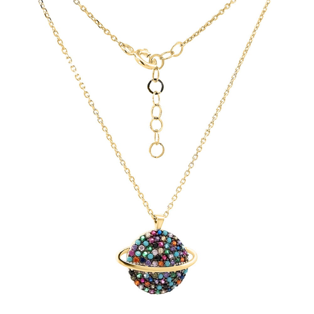 Колие жълто злато с висулка планета