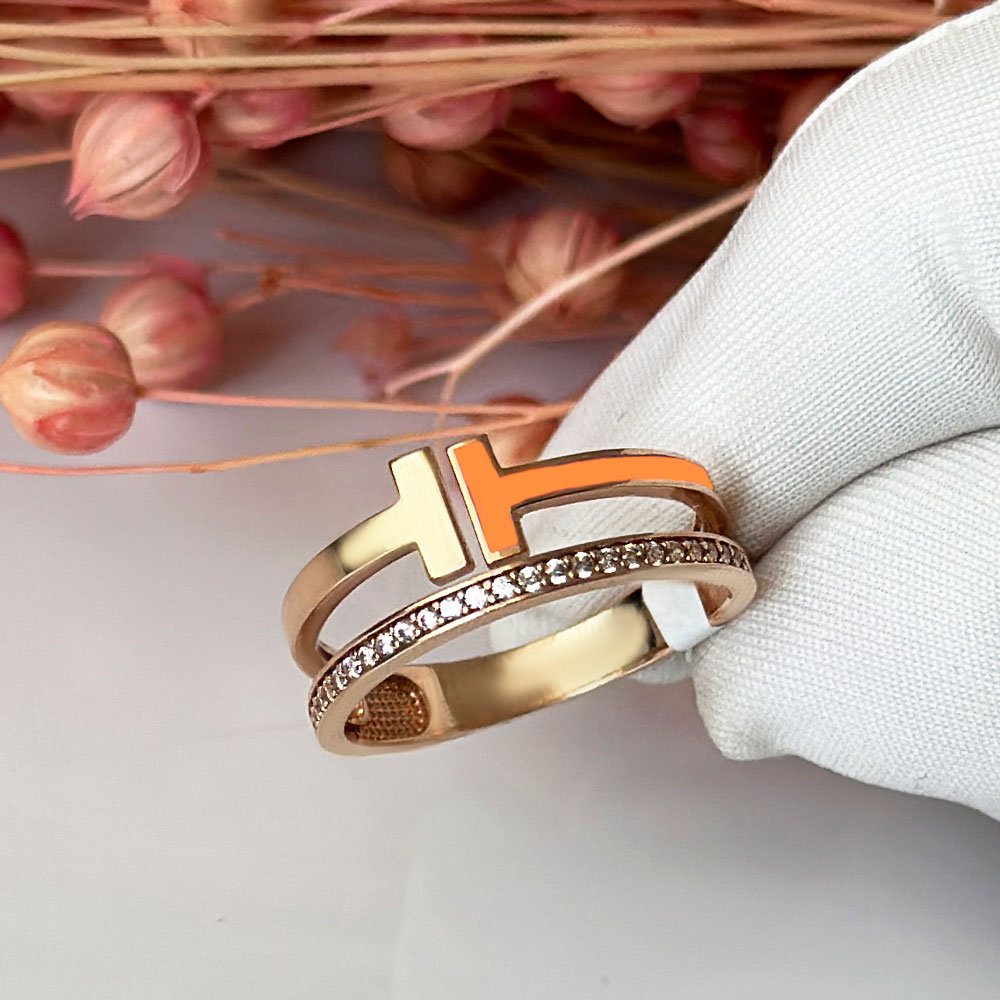 Жълто злато пръстен с оранжев емайл ORANGE